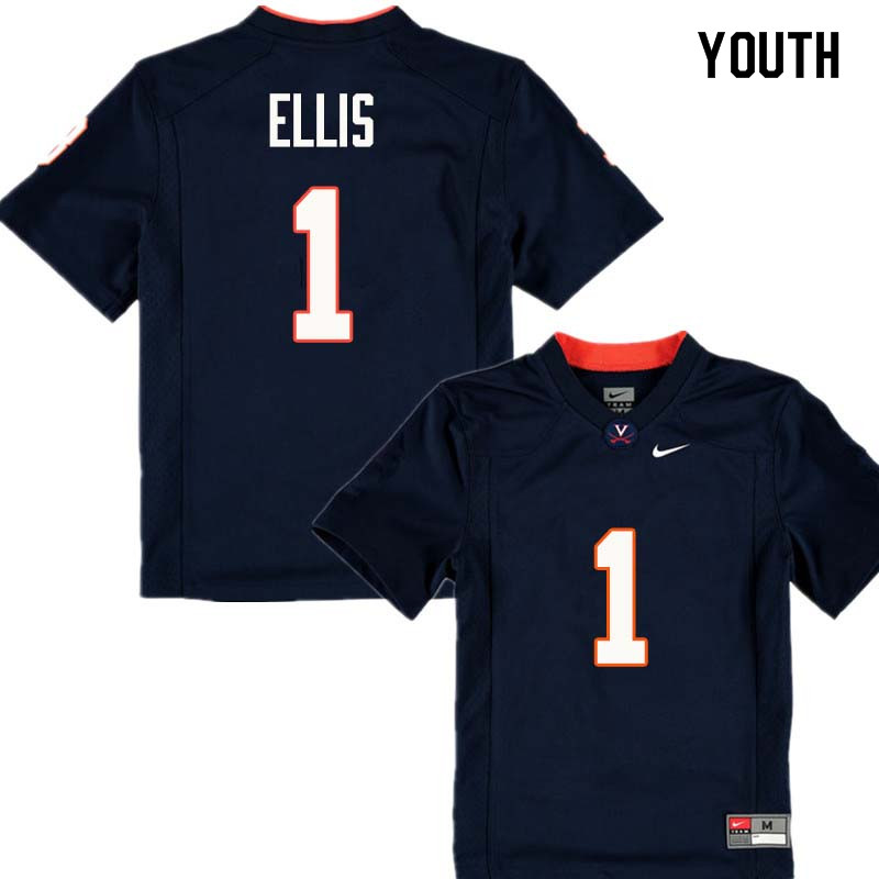 Youth #1 Jordan Ellis Virginia Cavaliers College Football Jerseys Sale-Navy - Click Image to Close